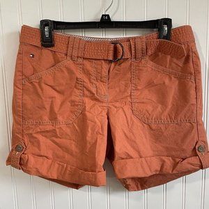 Tommy Hilfiger Shorts Womens 6 Orange‎ Roll Cuff Hem Pockets Logo Belted